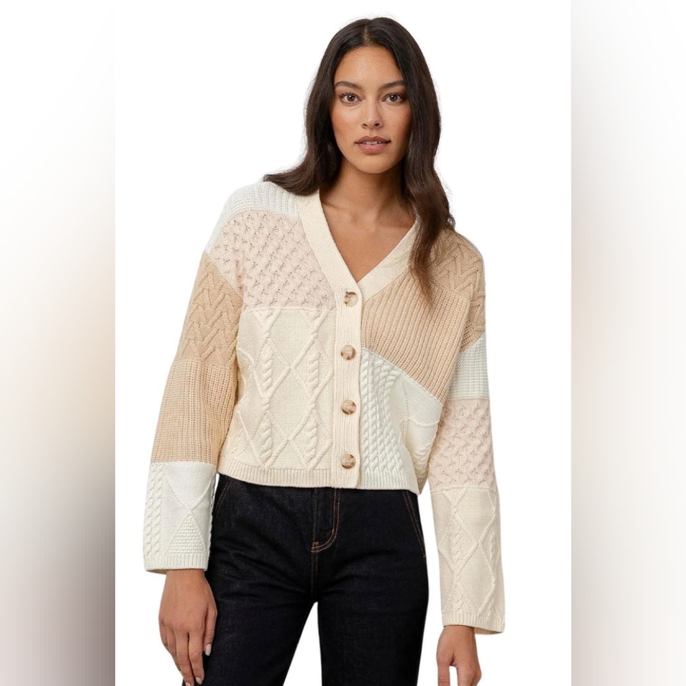 Rails Reese patchwork Cable knit cardigan size S - Picture 3 of 15